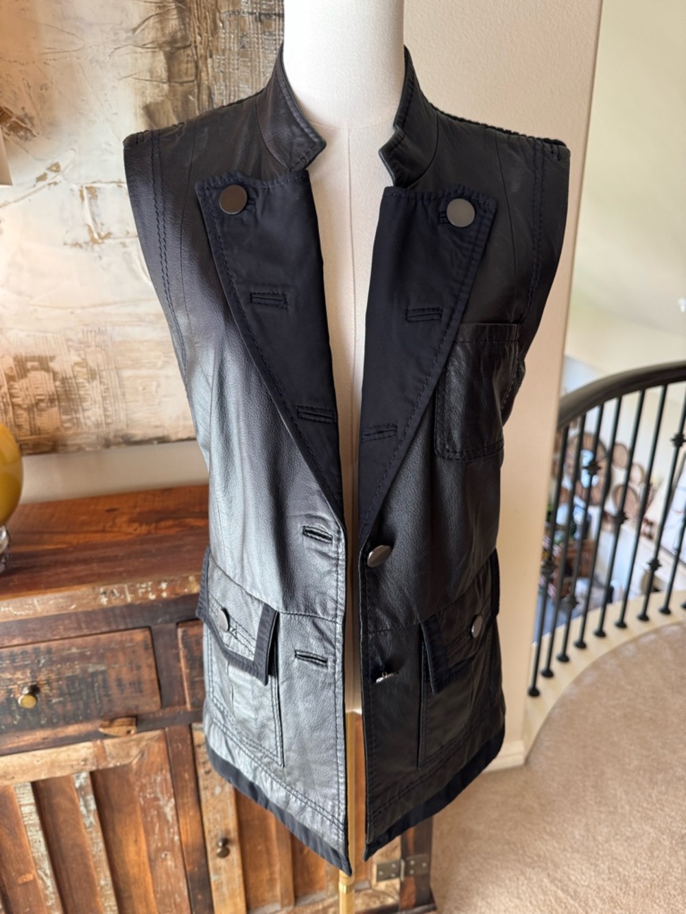 BCBG MaxAzria Black Leather & Knit Utility Vest Size- M
